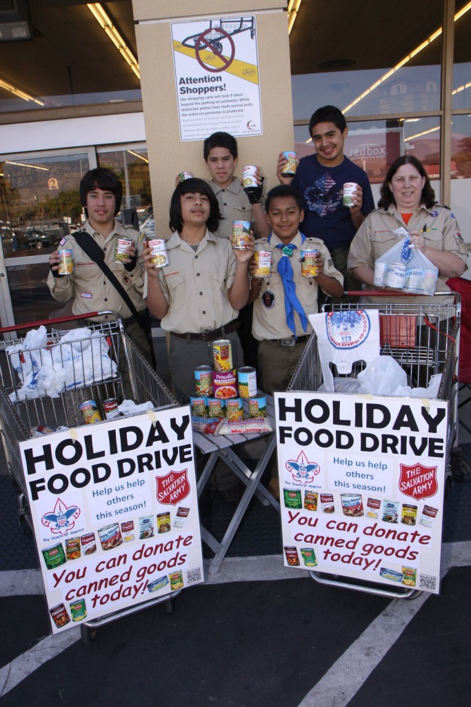 Last year the Boy Scouts helped collect tons of food.  West Highland Stater Bros. SB: Troop 836 SB Elks Lodge Front row: Alejandro Padilla, Carlos Rivas, Jovanni Bello, Jennifer Lister (Scout Master) Back row: Bryan Padilla Jordan Padilla.  photo by Richardo Tomboc