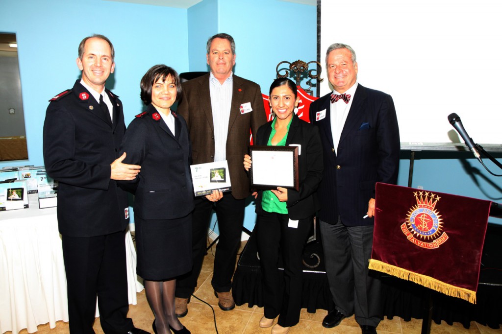 Left to right: Salvation Army Major Daniel Henderson, Captain Anya Henderson; Tom Brickely, Salvation Army Advisory Board Chairman;  Mindy Silva, Program Officer- Health & Economic Development, San Manuel Band of Mission Indians; Attorney Wilfrid Lemann, Partner Fullerton, Lemann, Schaefer & Dominick, LLP a 